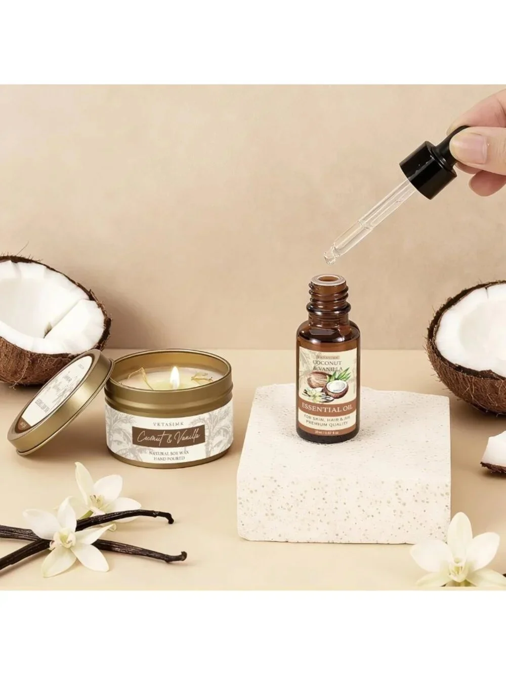Relaxing Home Spa Gift Set - Vanilla Coconut Bath & Body Basket for Her